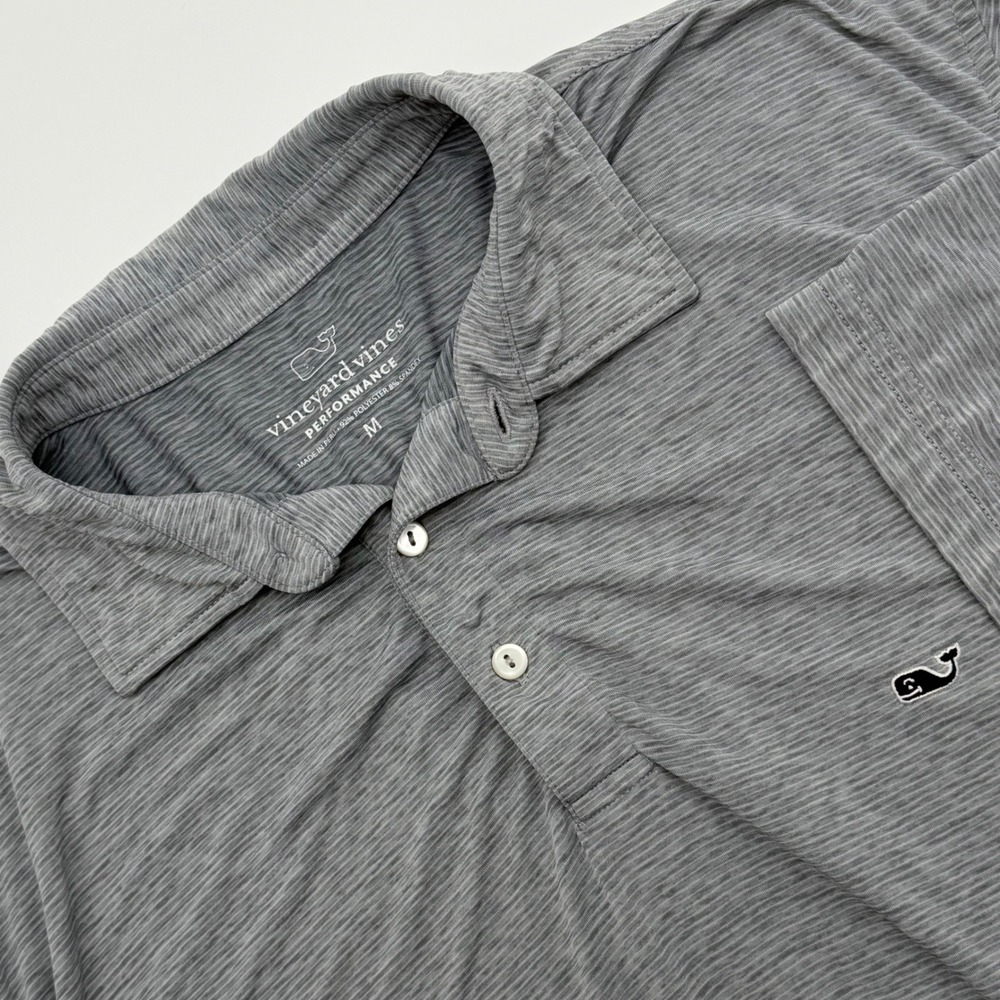 Vineyard Vines Performance Polo Shirt Mens Medium Gray Striped Short Sleeve Golf